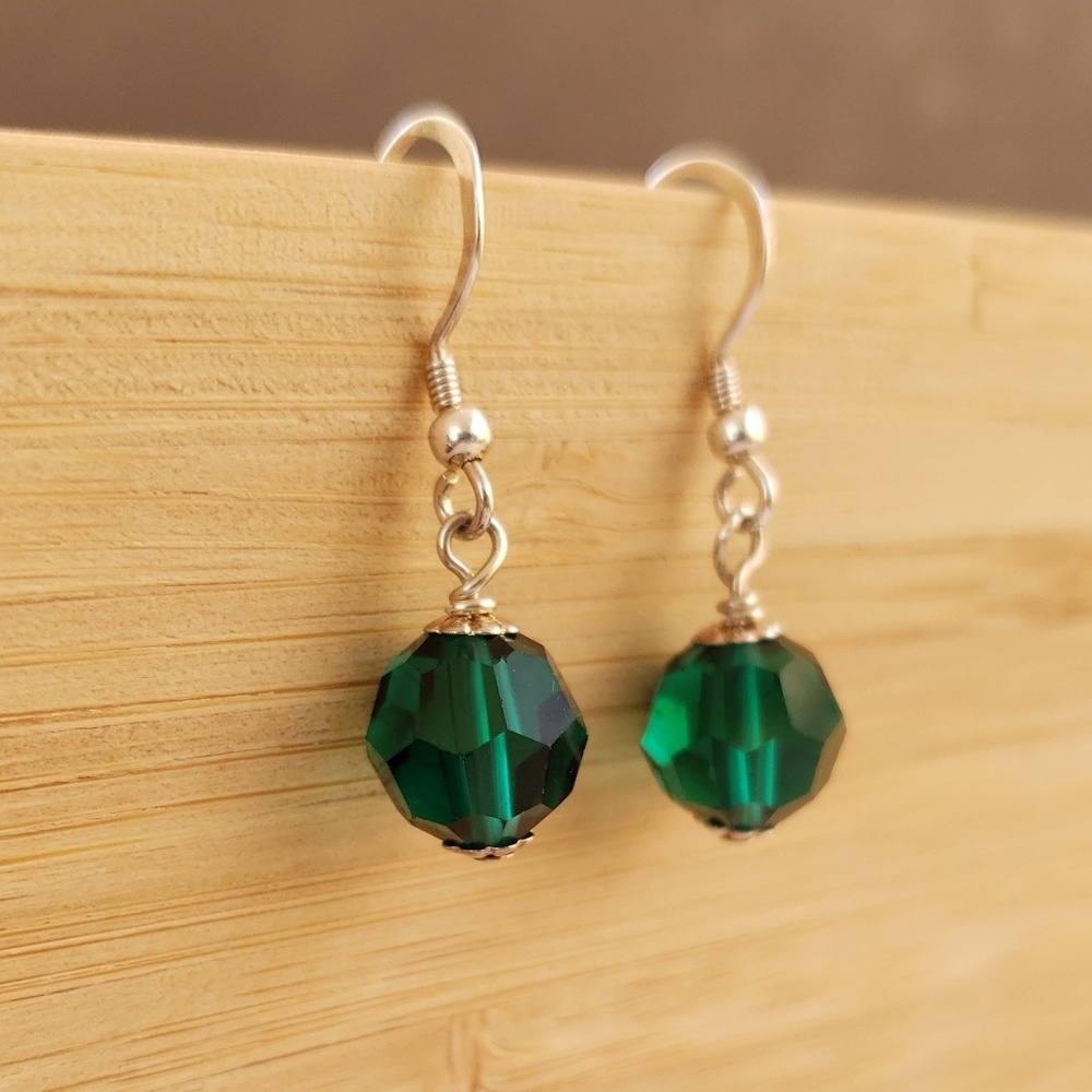 Emerald Green Swarovski Ball Earrings